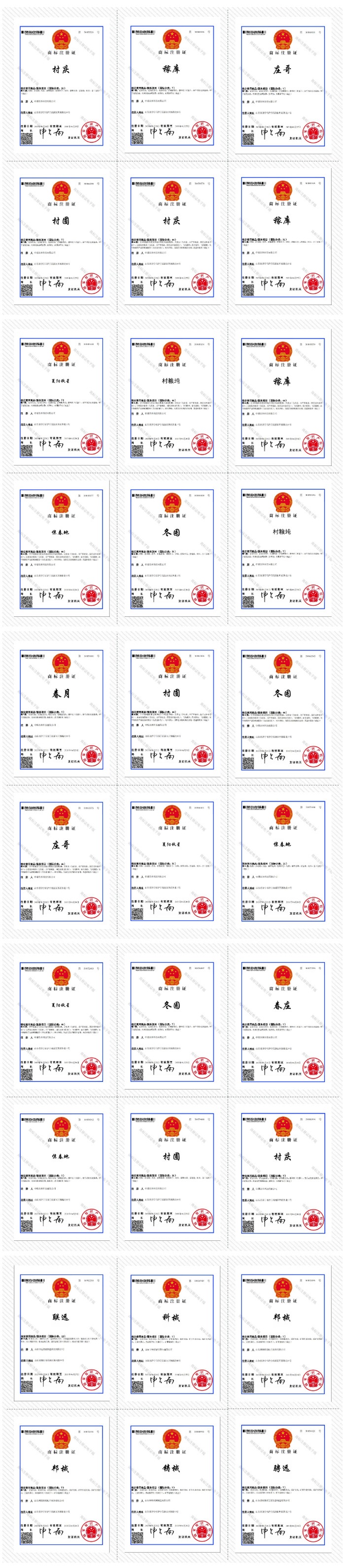 Congratulations To Shandong Tiandun For Obtaining 30 National Trademark Registration Certificates